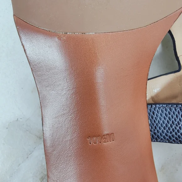 Tory Burch Navy Snake Print Leather Studded T-strap Block Heel Sandals, 10.5 - Picture 13 of 15